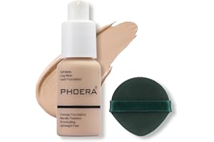 PHOERA Foundation Liquid 30ml,Full Coverage 24HR Matte Oil Control Concealer Face Liquid Foundation,Flawless Cream Smooth Bri