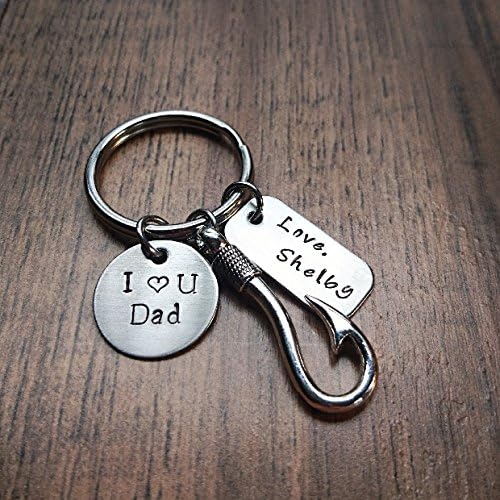 Hand Stamped Personalized I love you Dad Keychain - Fathers day gift - Dad Gift - Fishing keychain - Fishing Gift
