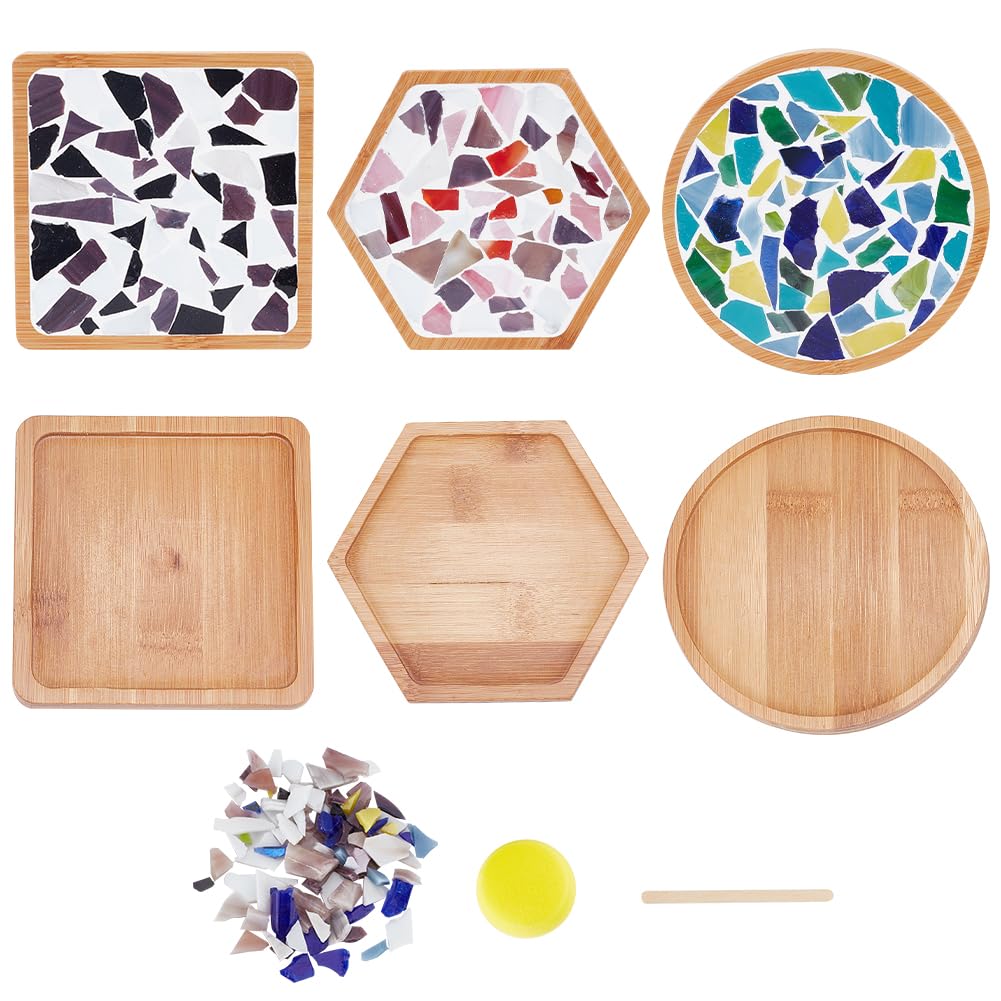 WEBEEDY 3 Set DIY Mosaic Coaster Kit DIY Craft Coaster Glass Coasters Mixed Color Mosaic Glass Pieces Art Plate Mosaic Coaster Making Kit for Drinks Tray Handmade Home Decor Gifts