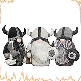 AMOH JERCY 3 PCS Viking Gladiator Gnome Set, Battle Axe Battle Shield Bullhorn Helmet, Faceless Gnome Plush Decoration for Indoor Home Table Gift Party Collection Gnomies Ornaments