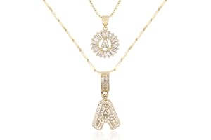 MEIITRUE Letter Necklace 14k Gold Plated Bling Dainty Necklaces Trendy Chunky Custom Name Necklace Personalized Round Circle Pendant Zirconia Letters Name Crystal Jewelry Gifts for Women