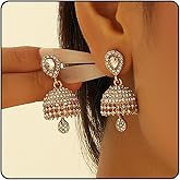 Jhumkas Indian Earrings for Women Indian Bollywood Chandelier Tassel Earrings Gold Ethnic Traditional Jhumka Jhumki Ear-rings Wedding Party Prom In-dian Jewelry Accessories Gifts