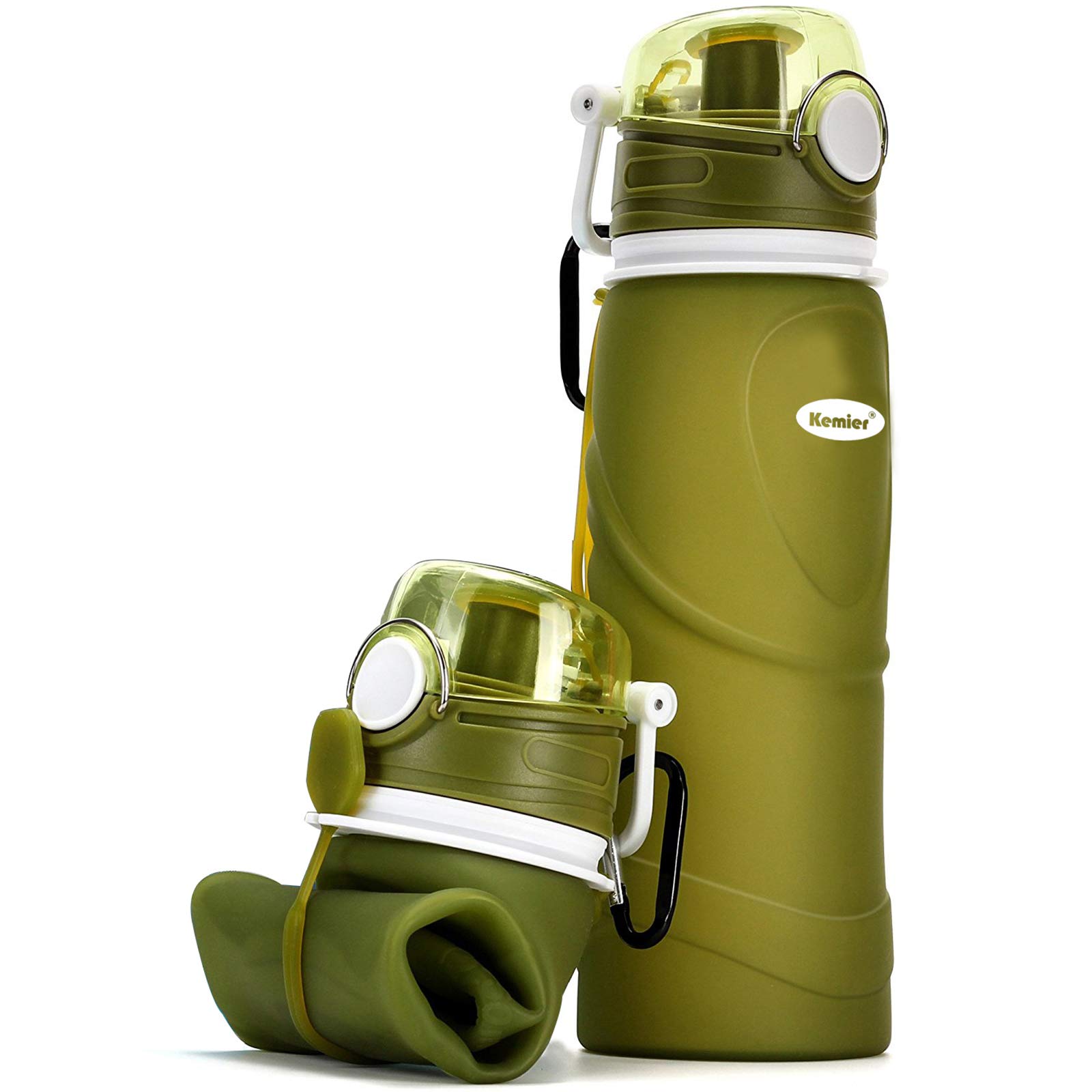 Kemier 750ml Collapsible Silicone Water Bottles, BPA Free, FDA Approved. Roll Up Leakproof Bottles for Sports and Outdoor