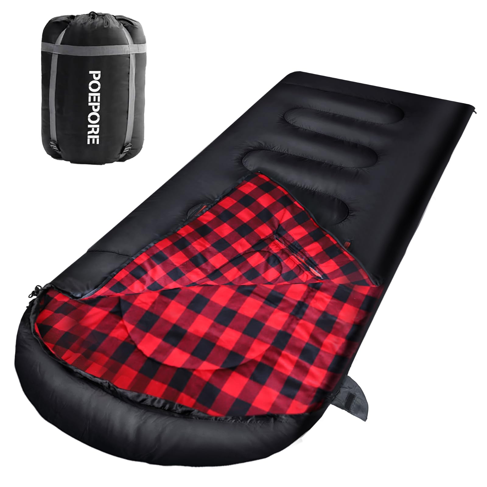 Photo 1 of POEPORE Flannel Sleeping Bag Cotton 0 Degree Cold Weather for Adults XXL Wearable Sleeping Bag 4 Seasons Waterproof with Compression Sack