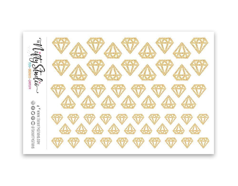 Diamond Stickers Gold Planner Stickers 1 sheet of 62