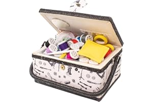 COMFECTO Sewing Basket Organizer with Complete Sewing Supplies, Wooden Sewing Storage Organizer with Removable Tray Sewing Essentials and Tomato Pincushion for Beginners Professional Kids Adult, Pink