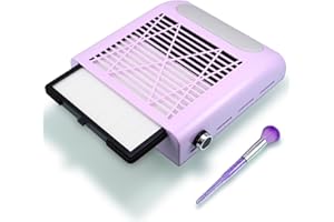 Rolokit Nail Dust Collector Nail Tech, 80W Nail Extractor Vacuum with Reusable Filter & Brush, Adjustable Electric Nail Fan Dust Vacuum for Manicure Acrylic Gel Nail Polishing, Low Noise, Purple
