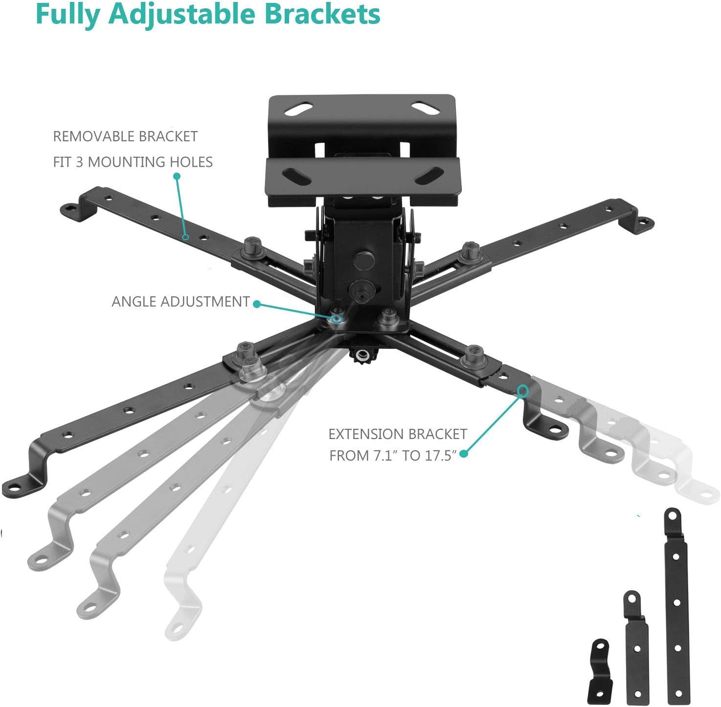 Universal Projector Ceiling Mount Multiple Adjustment Bracket with 25.6 inches Extension Pole, Hold up to 44 lbs (PM-001-BLK), Black: Electronics