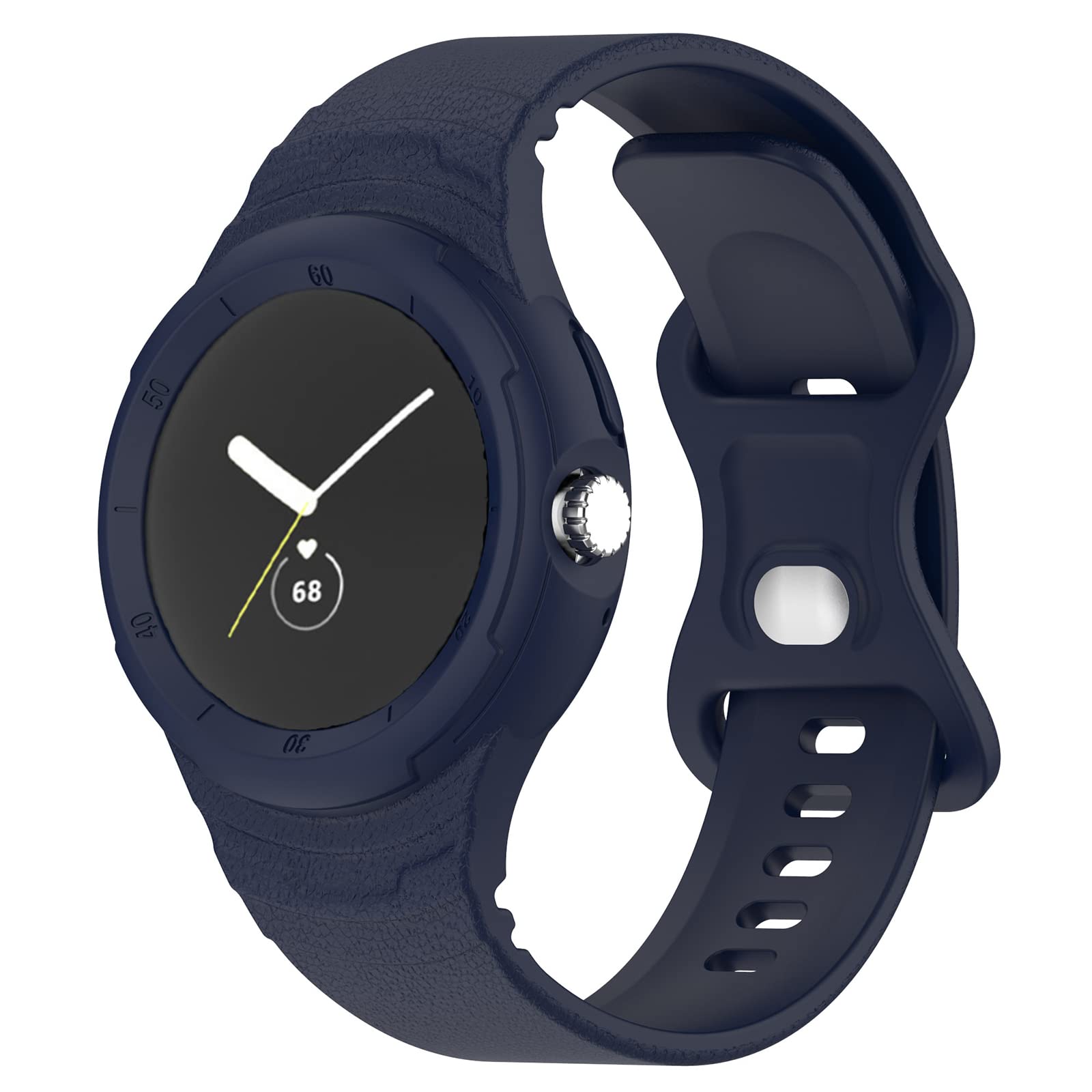 Miimall Silicone Band Compatible with Google Pixel Watch Strap with Case, Soft Silicone Sports Shockproof Waterproof Band with Bumper Case Adjustable Replacement Strap for Pixel Watch-Dark Blue