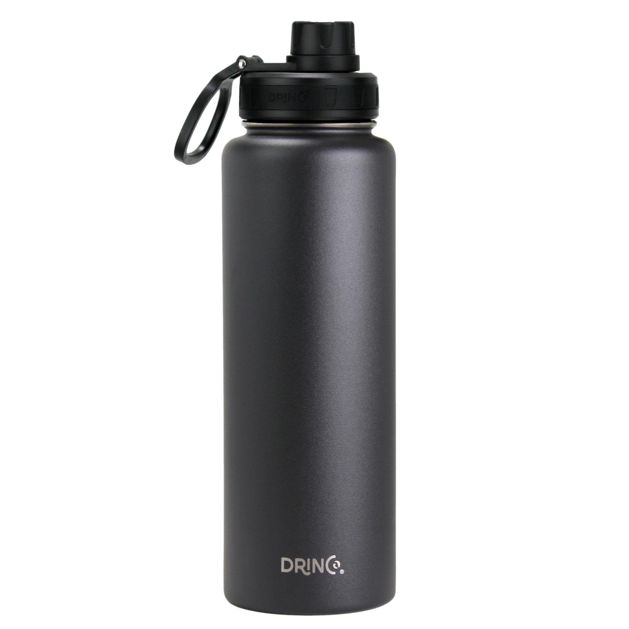 Photo 1 of DRINCO Stainless Steel Water Bottle Spout Lid Vacuum Insulated Double Wall Water Bottles Wide Mouth (40oz 32oz 22oz 18oz 14oz) Leak Proof Keeps Cold or Hot (40 oz, 40oz Black)