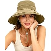 Rosoz Sun Hats for Women Wide Brim Ponytail Bucket Hat Sun Protection Beach Hat Quick-Dry Gardening Hat with Fold-Up Brim