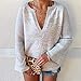 PRETTYGARDEN Women's Casual Knitted Sexy Deep V-Neck Long Bell Sleeve Solid Loose Fit Lightweight Kimono Sweater Pullover Tops (Light Grey, Medium)
