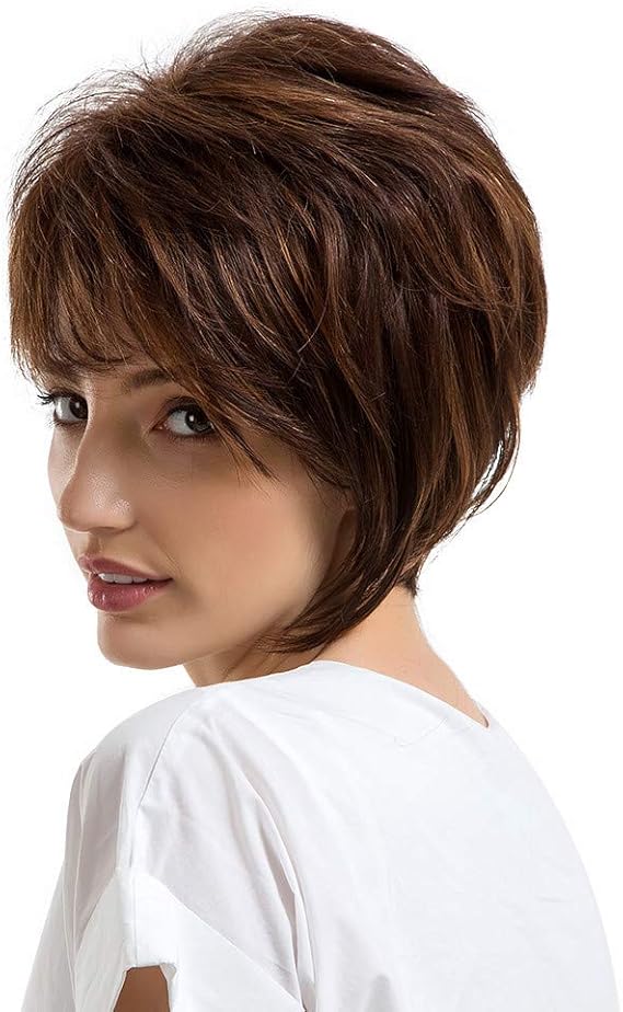 Amazon Co Jp カツラ ショート テクスチャ 茶色 髪 自然 女性 かつら わずか ウィッグ カッコイイ 人間 ゆるふわ コスプレ 母 大人しい 耐熱 女性らしい 可愛い雰囲気を演出huajuan 服 ファッション小物