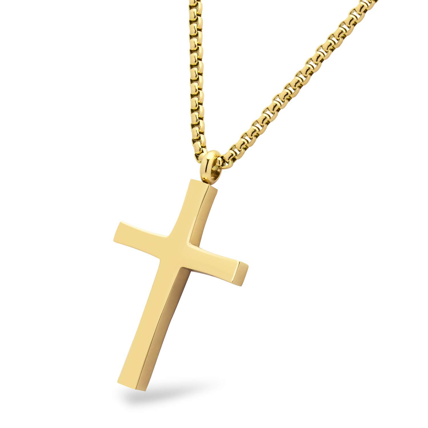 555Jewelry Stainless Steel Cross Adjustable Rolo Chain Pendant Necklace 16-28'' Inches (24 Inch0 cm, Yellow Gold)