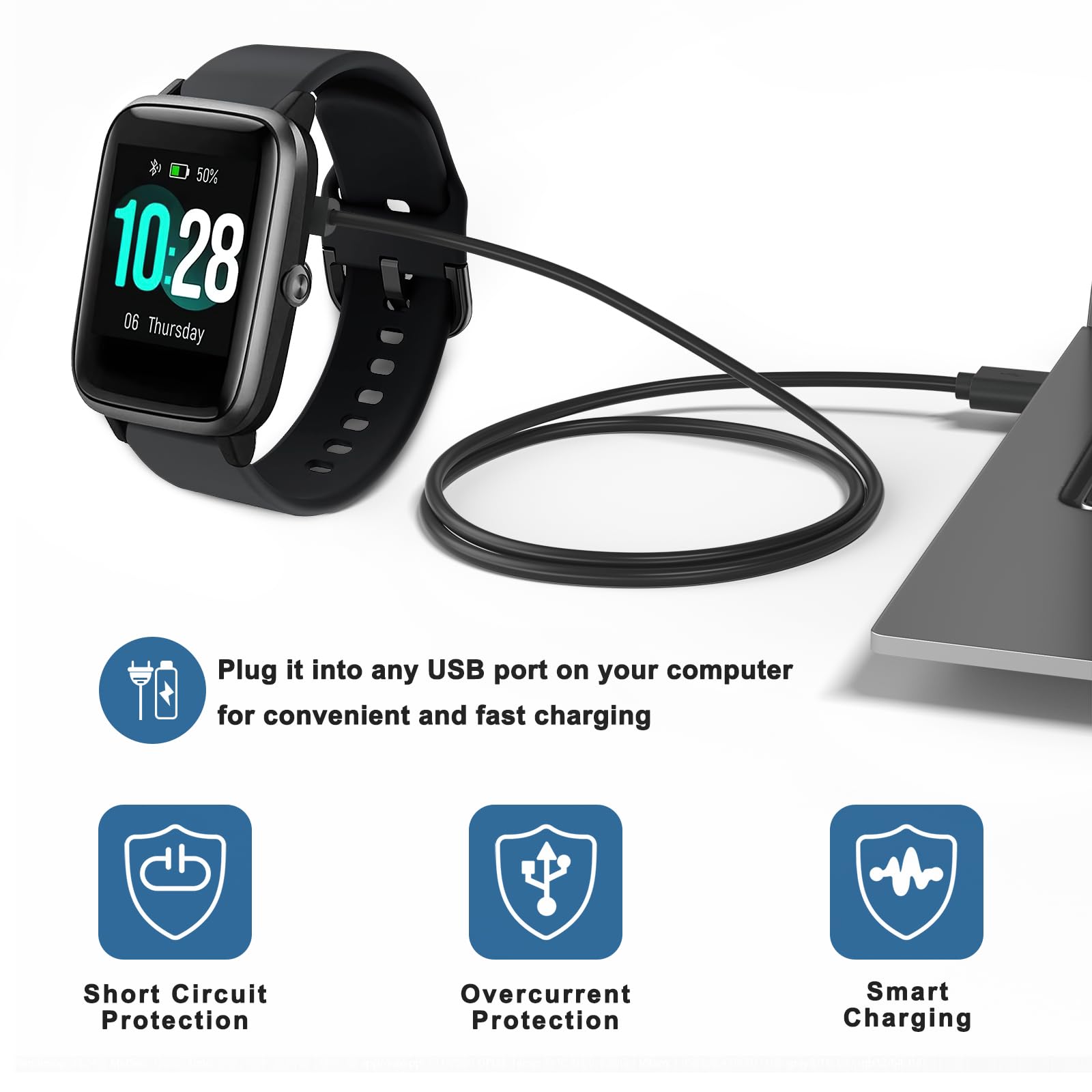 Zoye Smart Watch Charger Cable compatible with AEAC, Fitpolo, GRV, Letscom, Letsfit, Lifebee, Teminic e, Tensky, VeryFit, VeryFitPro, Willful, Woneligo, Yamamy, ID205L, ID208BT, IDW13 etc.(1)