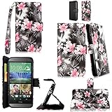 Cellularvilla Wallet Case for HTC One M8 Pu Leather Wallet Card Flip Open Pocket Case Cover Pouch (Black Pink Flower)