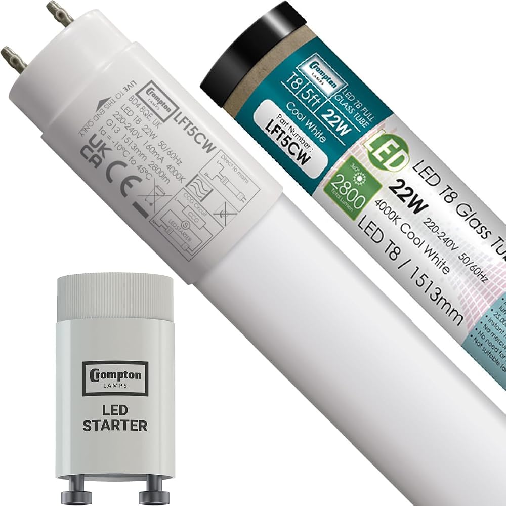 Crompton Lamps 5ft LED T8 Tube 4000K 22W 58W Equivalent Starter Included