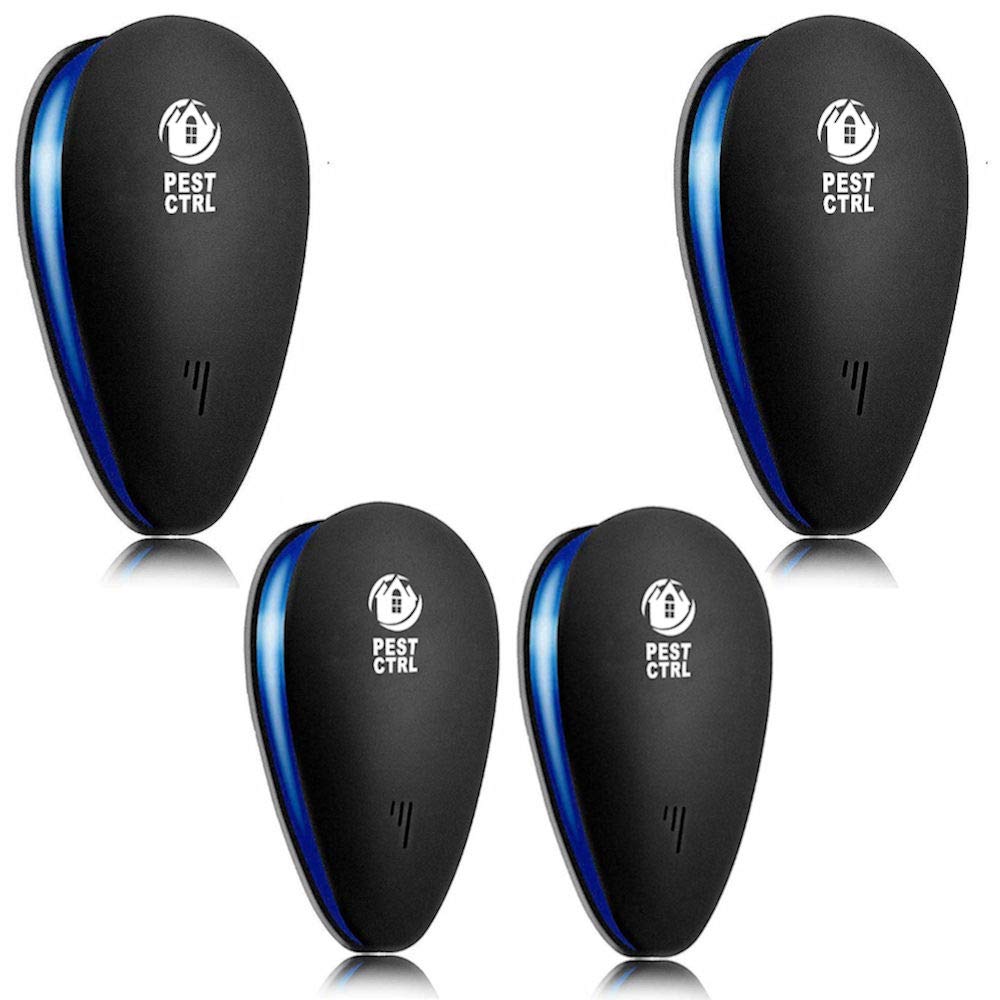 Ultrasonic pest deterrent x4 units - Child Safe Pet Friendly - Repeller plug in for squirrel, mouse, rat, spider, moths, bats, crickets, rodents, insects. Get rid humanely. No poison or traps (4)