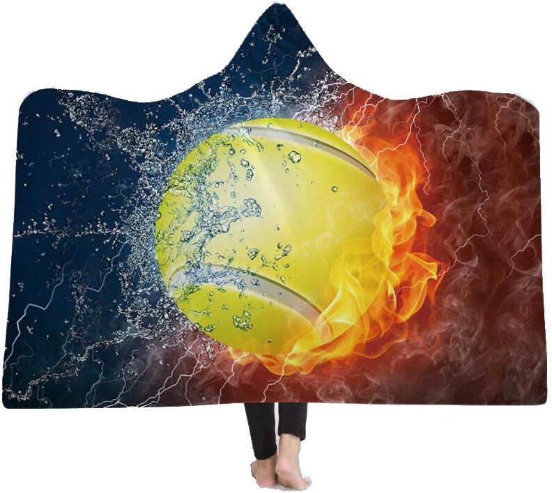 Tennis Hooded Blanket Wearable Blanket with Hood - Fleece Lined Throw Blankets - Hooded Blanket for Adult Women Kids Girls Child 80 x 60 inch