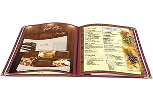 20 Pack of WeChef Menu Cover 4 Page 8 View Double Stitch Trim Fits 8.5X11 Paper Transparent Cafe Restaurant Burgundy