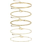 JECOMY Gold Bracelets for Women, 14K Gold Plated Waterproof Bracelets for Women, Dainty Stackable Adjustable Chain Jewelry Set - Trendy Layered Bracelet Stack Gift, Everyday Wear