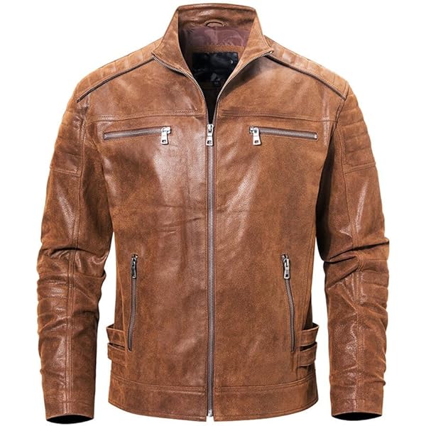 Mens Vintage Brown Distressed Pigskin Leather Casual Jacket