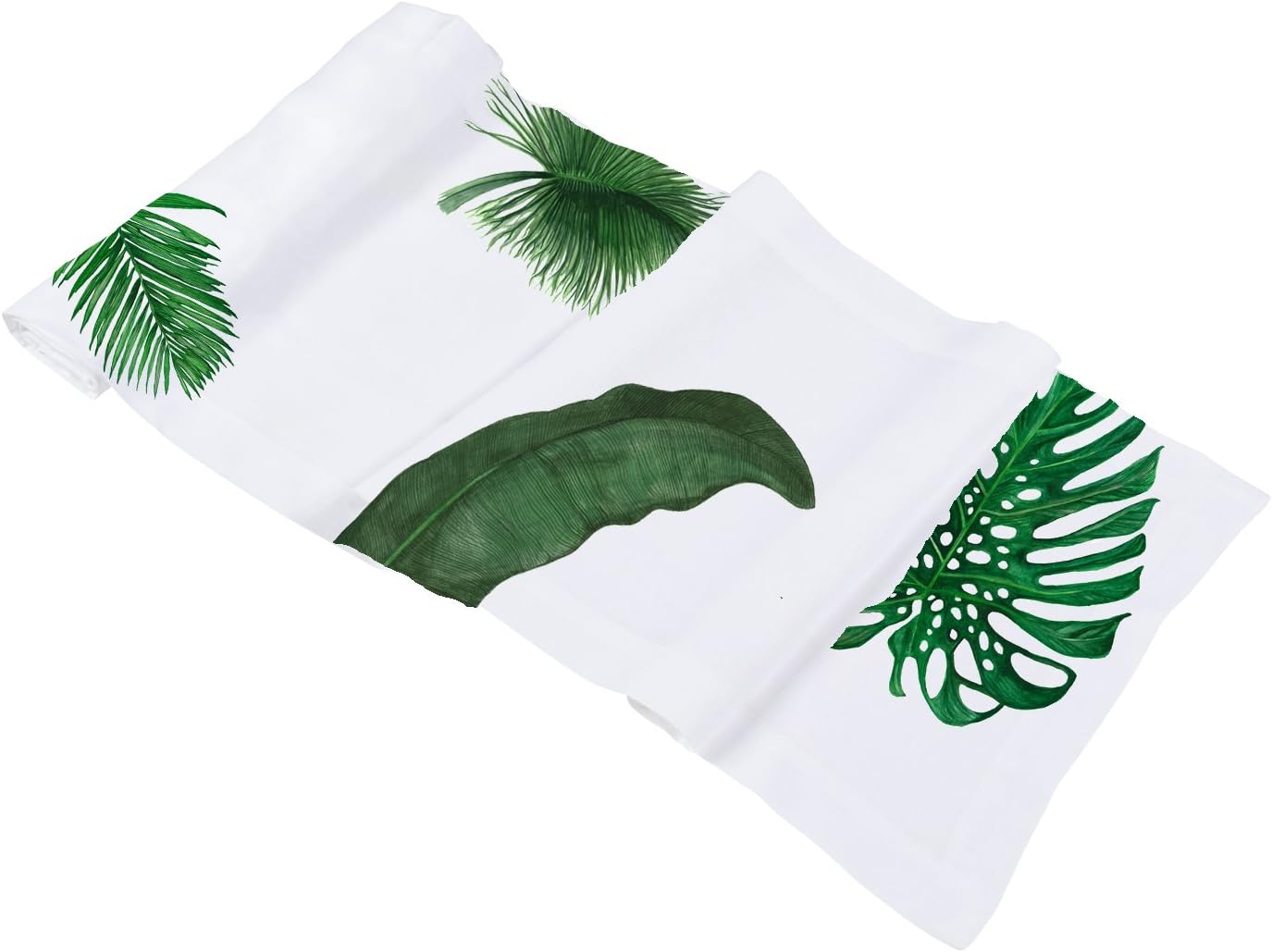 Huddleson Tropical Leaves Pure Italian Linen Table Runner Made in USA, 14"x108"