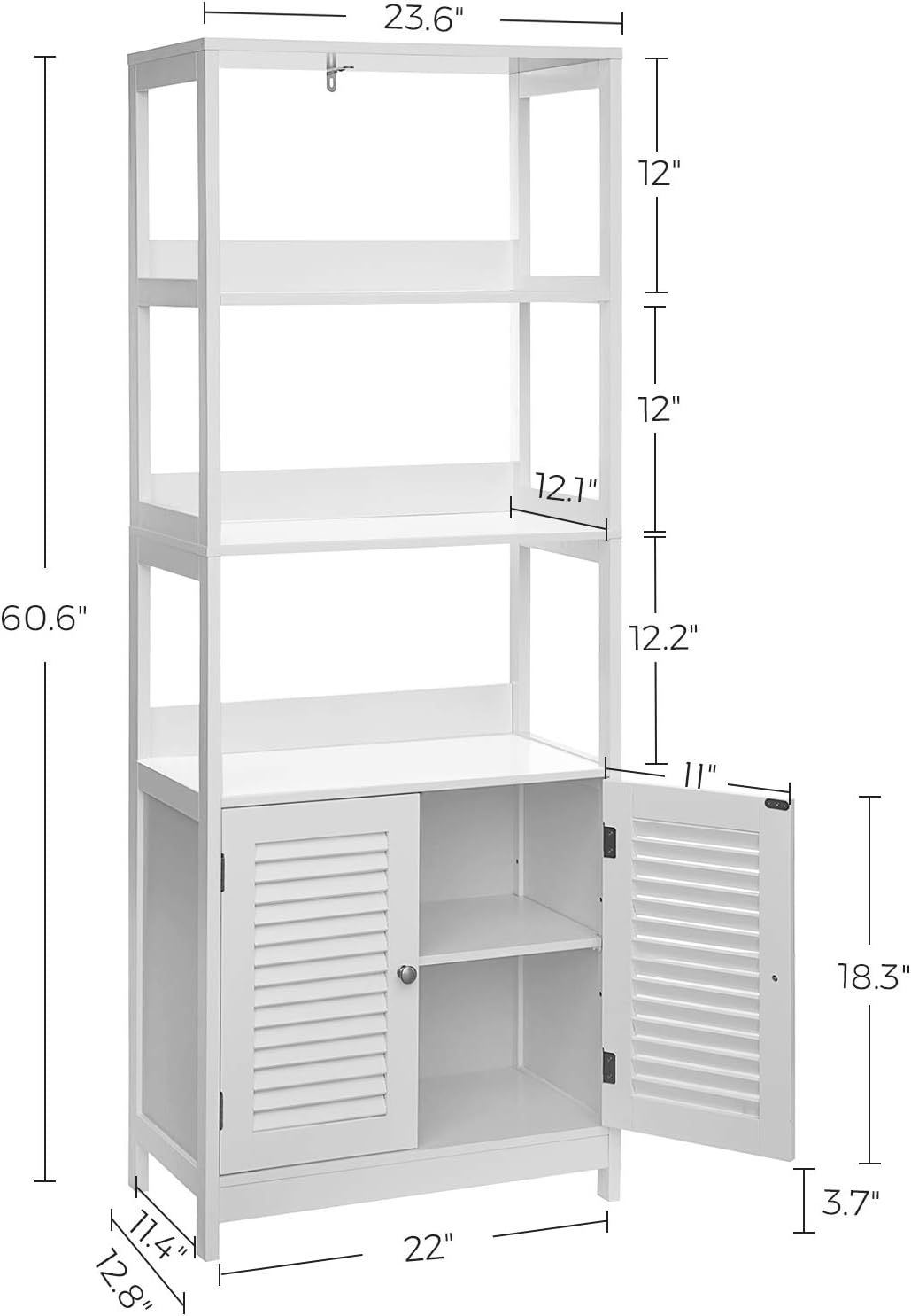 vasagle storage cabinet on Storage Cabinet With 3 Open Shelves And Double Doors Vasagle Bathroom Tall Cabinet Entryway 23 6 X 12 8 X 60 6 Inches Freestanding Linen Tower Kitchen For Living Room Matte White Ubbc82wt Furniture Accent Furniture Weendeavour Com
