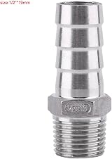 Walfront SS304 Male Thread Barb Hose Tail Connector 1/2 x 19mm Stainless Steel view 3