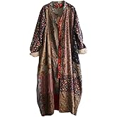 NFYM Women's Trench Coat Long Cotton Linen Floral Jacket Cottagecore Clothing Patchwork Outwear Each Piece Unique