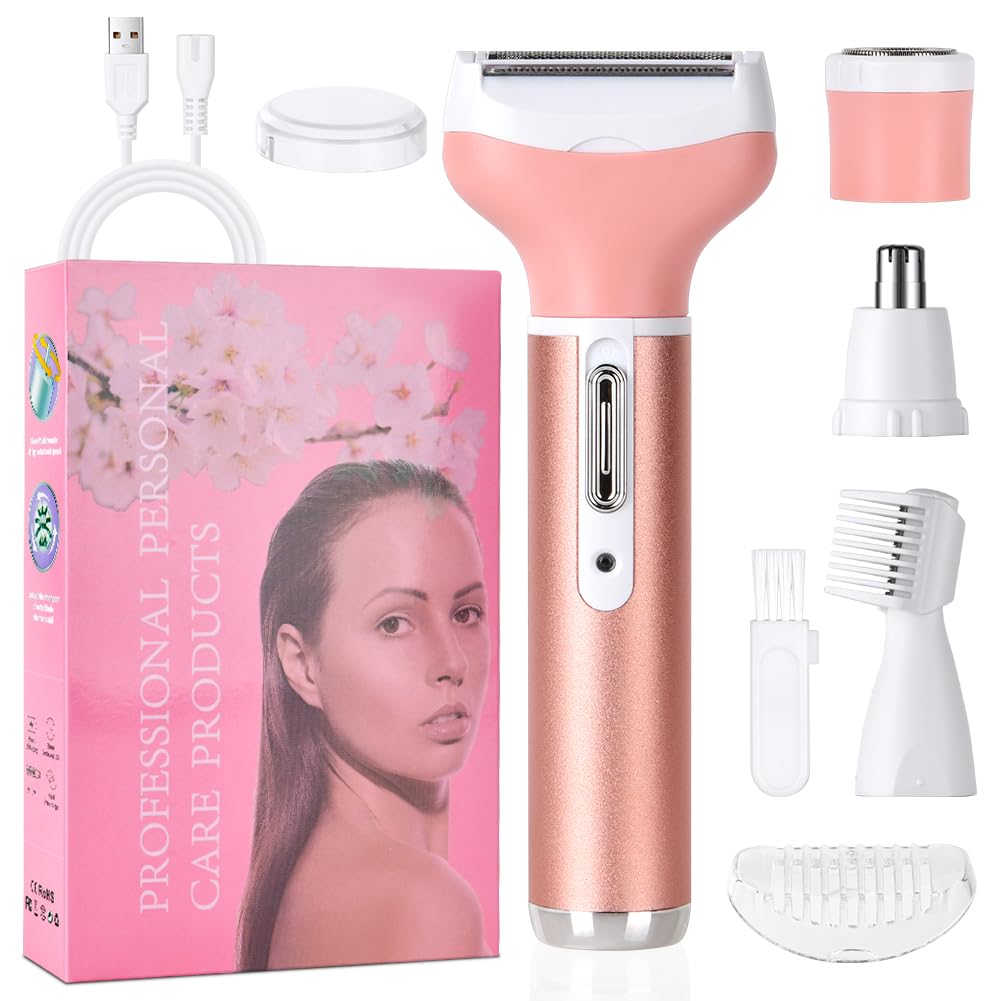 ACWOO Electric Razors for Women, Cordless 4 in 1 Electric Shaver for Women, Rechargeable Painless Lady Razor Bikini Trimmer Wet and Dry Hair Removal for Face Body Legs Underarm Bikini Nose and Eyebrow — image 1