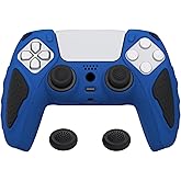 PlayVital Knight Edition Blue & Black Two Tone Anti-Slip Silicone Cover Skin for ps5 Controller, Soft Rubber Case for ps5 Wireless Controller with Thumb Grip Caps