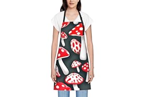 bmnaswt Red White Mushroom Print Multi-Use Work Apron, Adjustable Apron For Cooking, Painting, Florist & Gardening