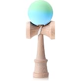 Junkin Wood Kendama Solid Ball Catch Game, Green and Blue | Vintage Toss Catch Toy, Hand Eye Coordination Training, Wooden Game for Beginner, Birthday Gift, Party Favor Supply