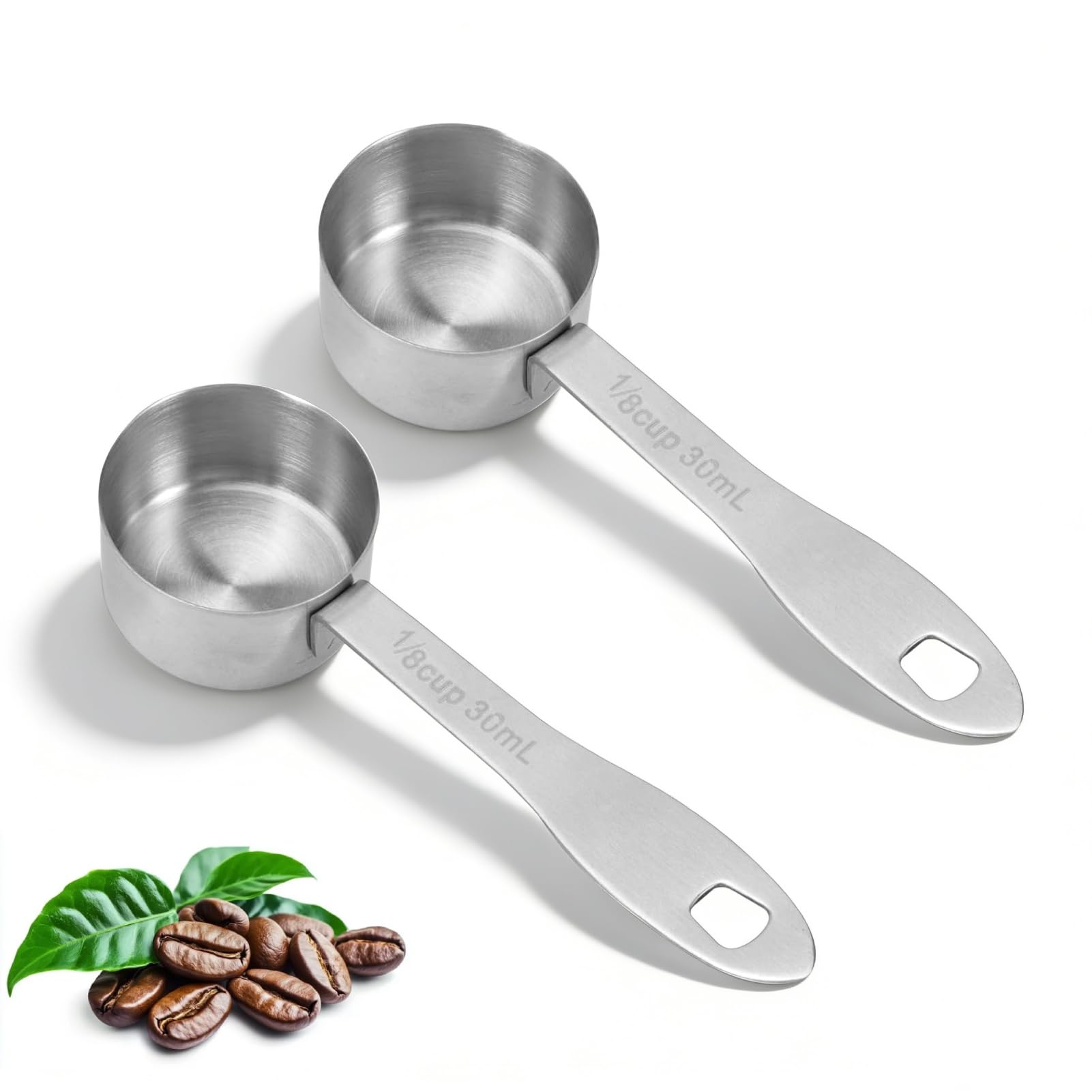 2PCS Stainless Steel Coffee Scoop, 30ml Metal Measuring Spoon Coffee Measuring Scoops Tablespoon Scoops with Long Handle 1/8 Cup Stainless Steel Measuring Scoops for Espresso, Coffee Beans