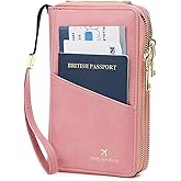 GOIACII Passport Wallet Travel Crossbody Bags for Women Wristlet Phone Purse Double Zip Vegan Leather Pink