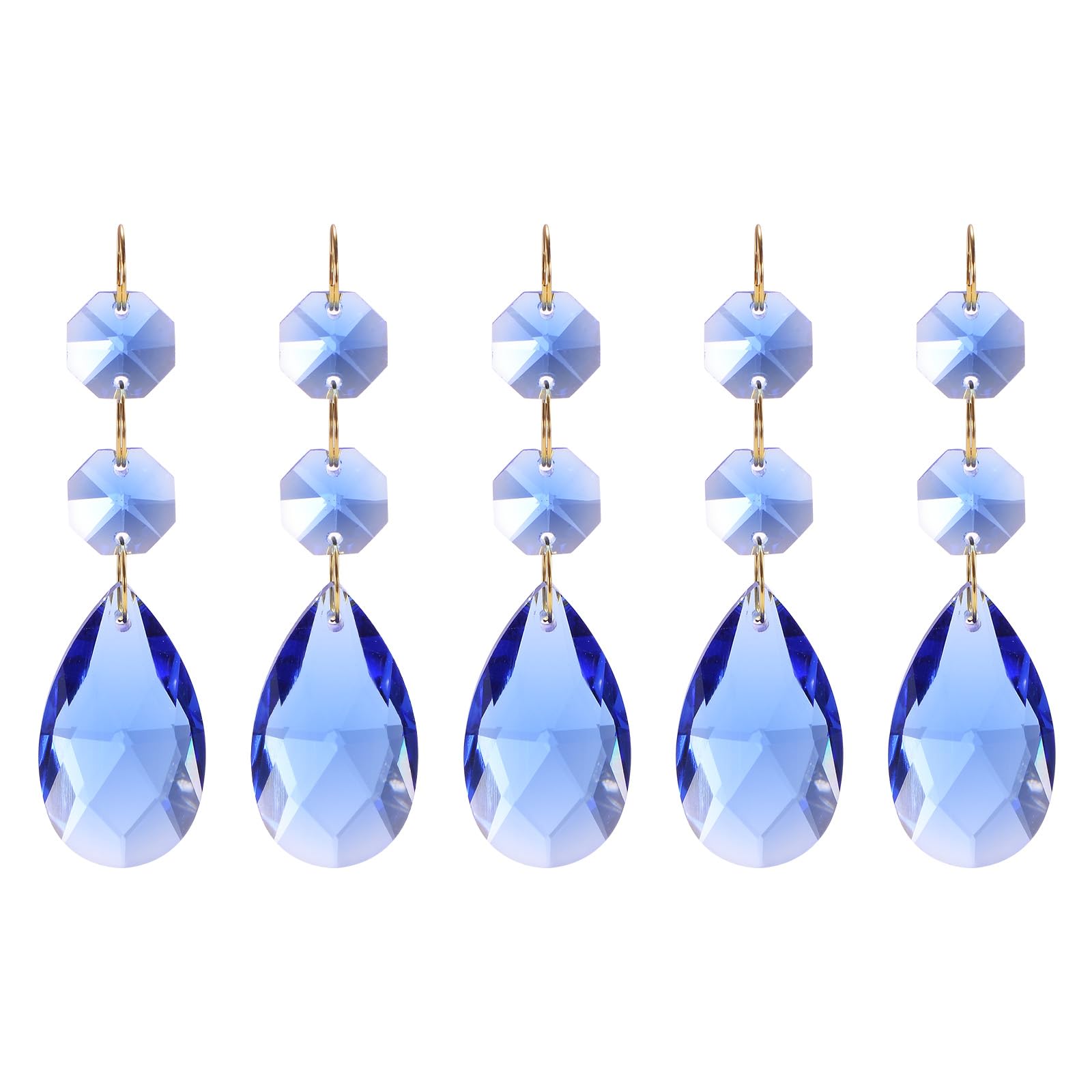 M METERXITY 5-Pack Pendants Teardrop Lamp Chain, Blue Crystal W 2 Octagon Beads Shiny Glass Pendants Beads for Light Lamp/Jewelry Making/Wedding Decoration Chandelier Beads [3.35"]