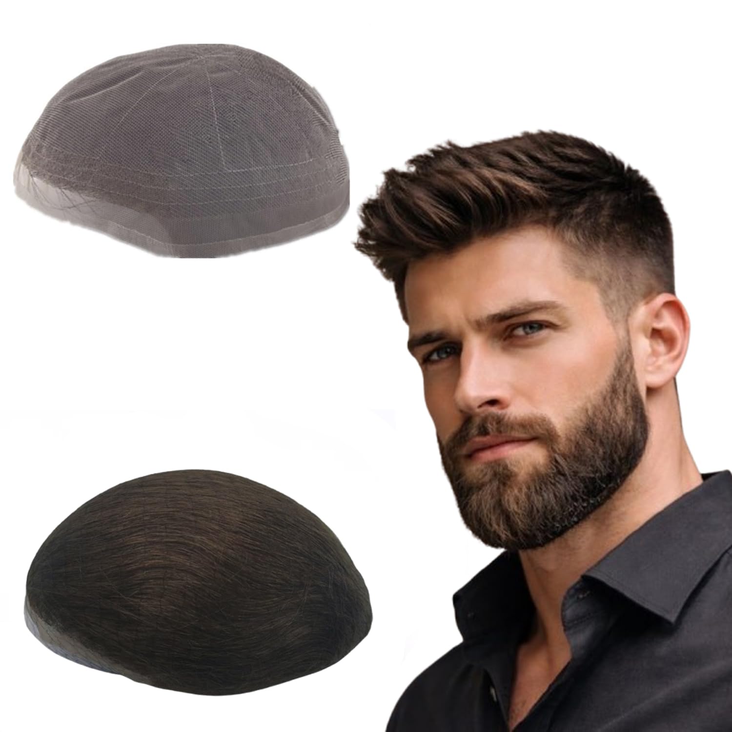 NLW Full Lace Hair Piece for Men Human Hair Replacement System European Straight Human Hair Swiss Lace Hair Units French Lace Toupee Hair implant for men Size10x8" #2 Dark brown — image 1