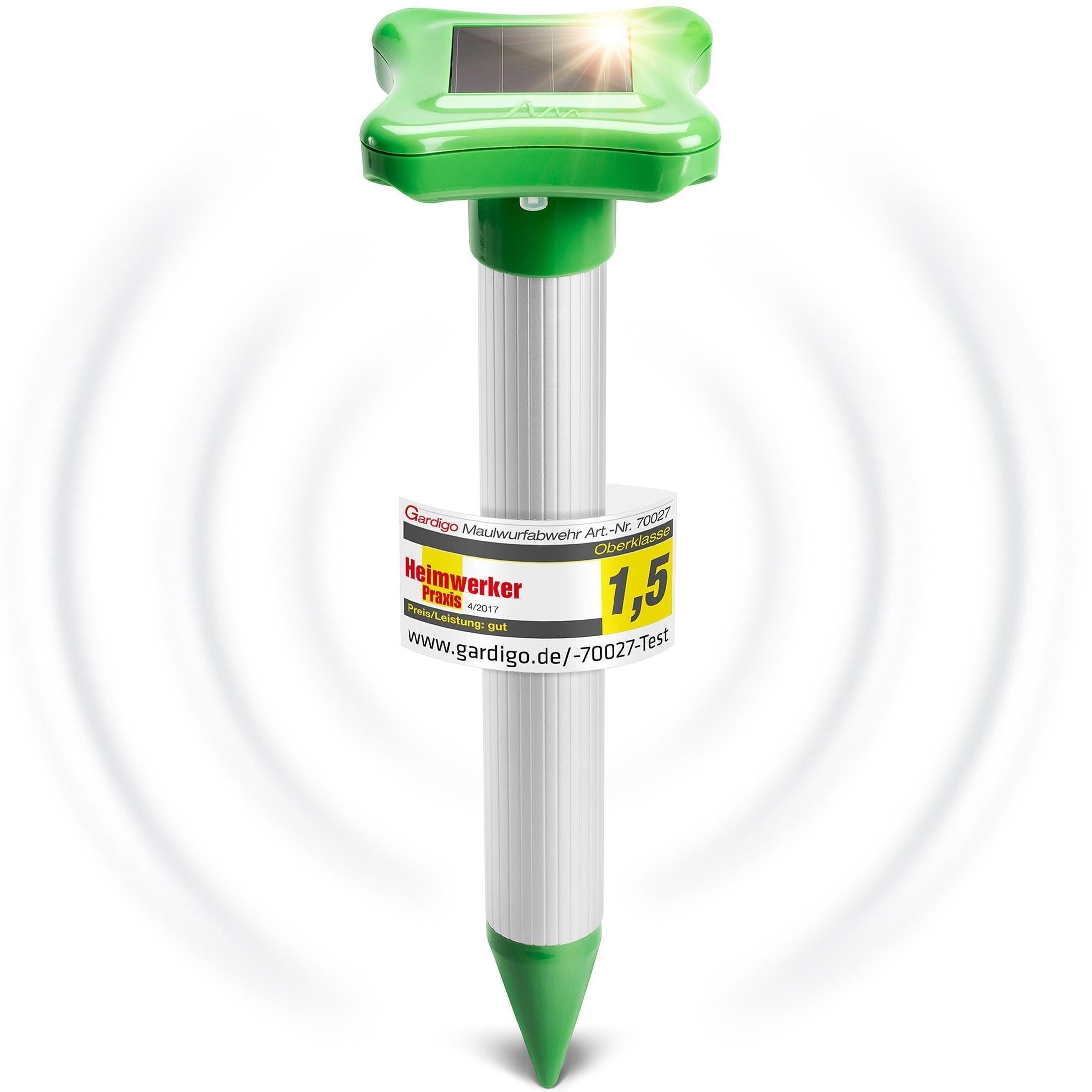 Gardigo Solar Mole Repellent, Mole Shock, Mole Fighting, Vole Fright, with aluminium pole and IP56, 700 m² free from tilled