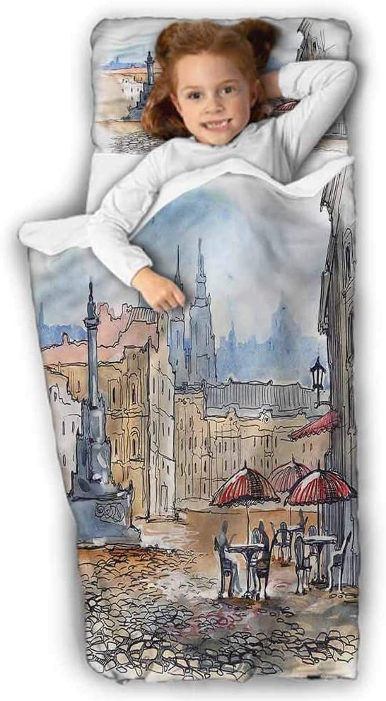City Kids Sleeping Bag Prague Town Historical Castle Soft Microfiber for Preschool 43X21 INCH