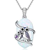 HPQQ Opal Mama Bear/Panda/Cat/Koala/Sloth/Cardinal Necklace 925 Sterling Silver Opal Animal Pendant Jewelry Birthday Gifts Women Mom