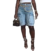 Unybwonn Women Denim Shorts High Waisted Distressed Straight Leg Cargo Shorts Casual Cargo Jean Shorts with Pockets
