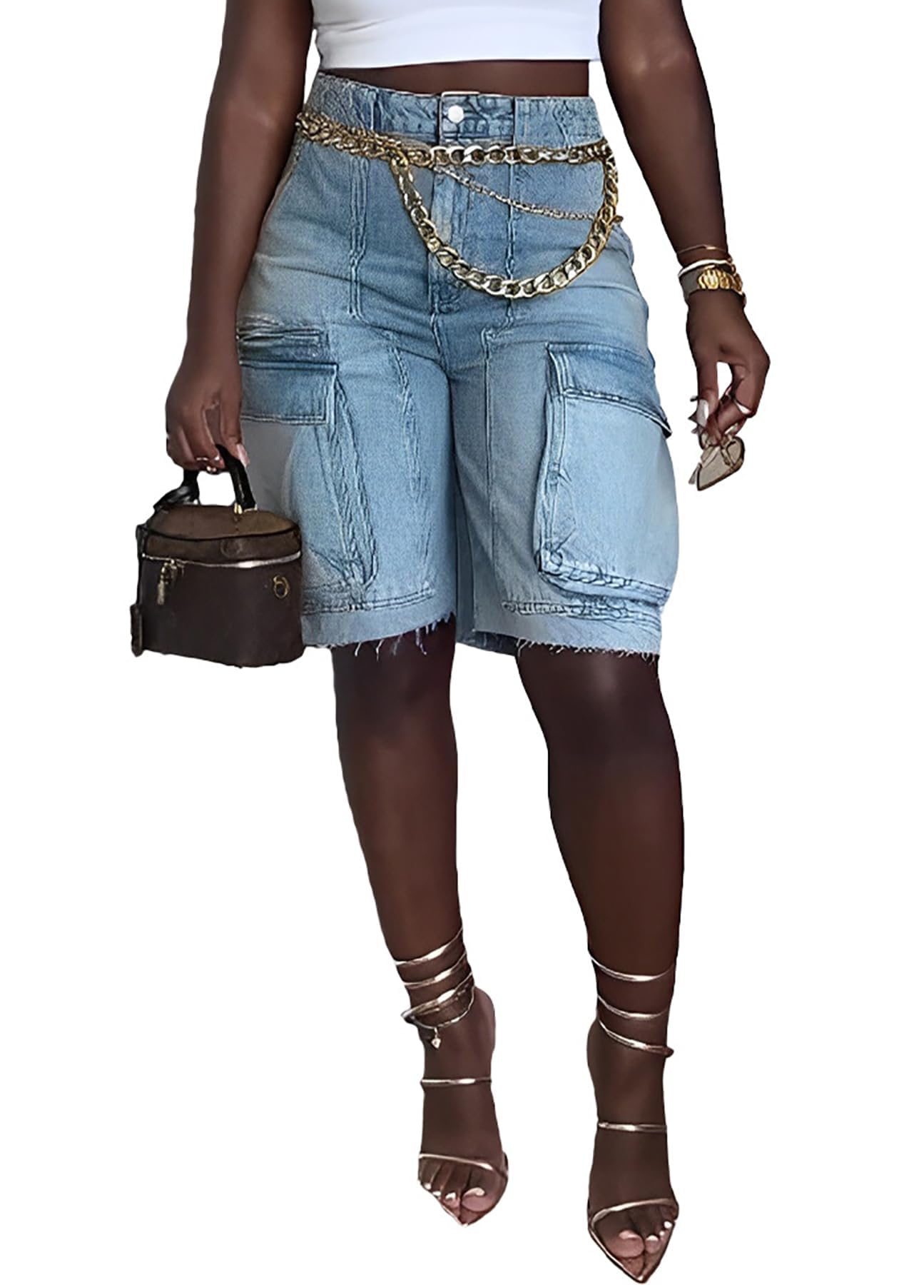 Babyhug Denim Above Knee Length Washed Bermuda With Stretch & Brooklyn Text Print - Blue main image 0