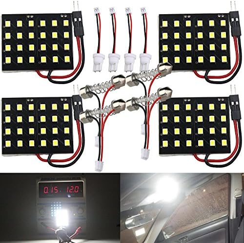 JAVR Pack of 4 White 2835 24SMD Panel Interior Dome LED Lights with 2 Adapter