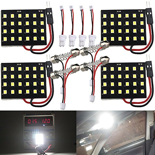JAVR Pack of 4 White 2835 24SMD Panel Interior Dome LED Lights with 2 Adapter