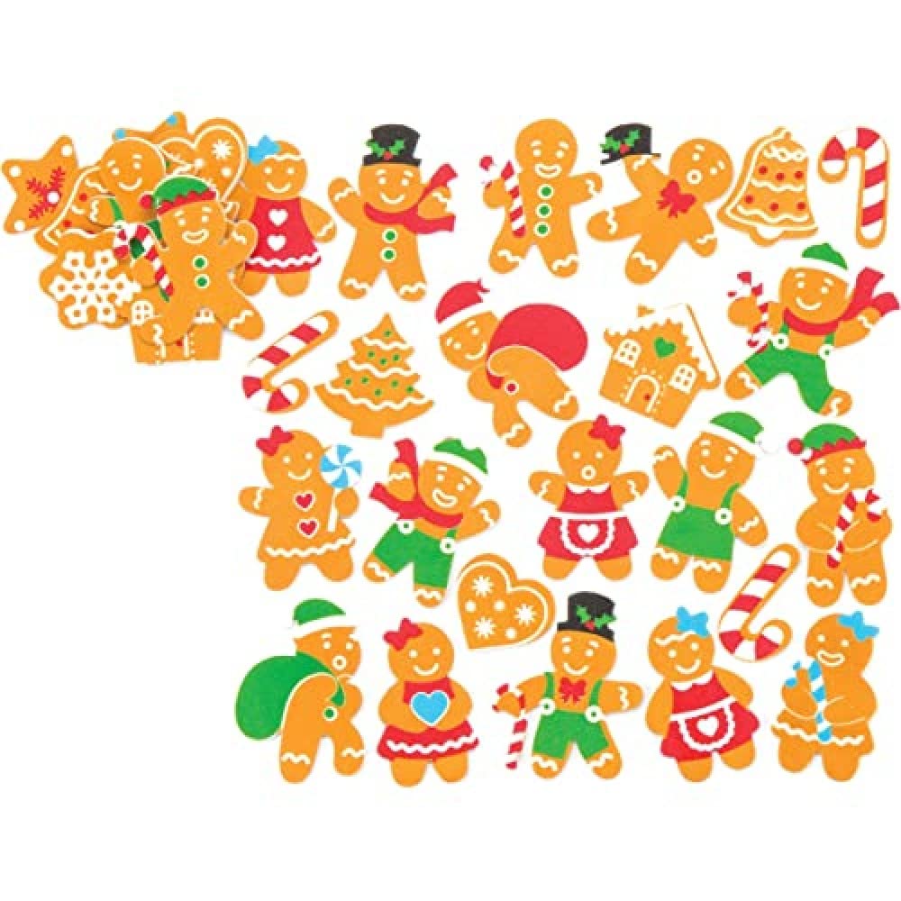 Baker Ross AV563 Gingerbread Foam Stickers for Kids' Christmas Crafts and Art Projects, Cards, Party Bags, and Decorations (Pack of 120)