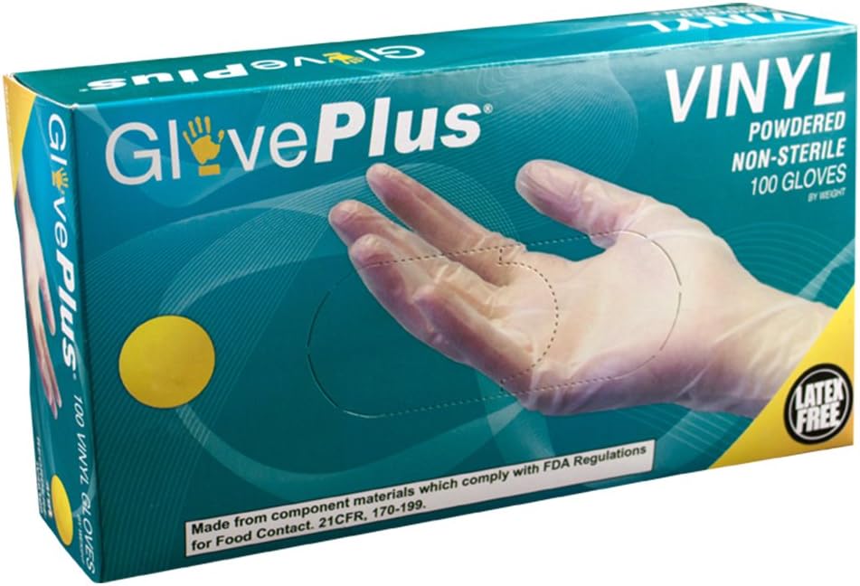 GlovePlus Industrial Clear Vinyl Gloves 4 mil, Latex Free, Powdered