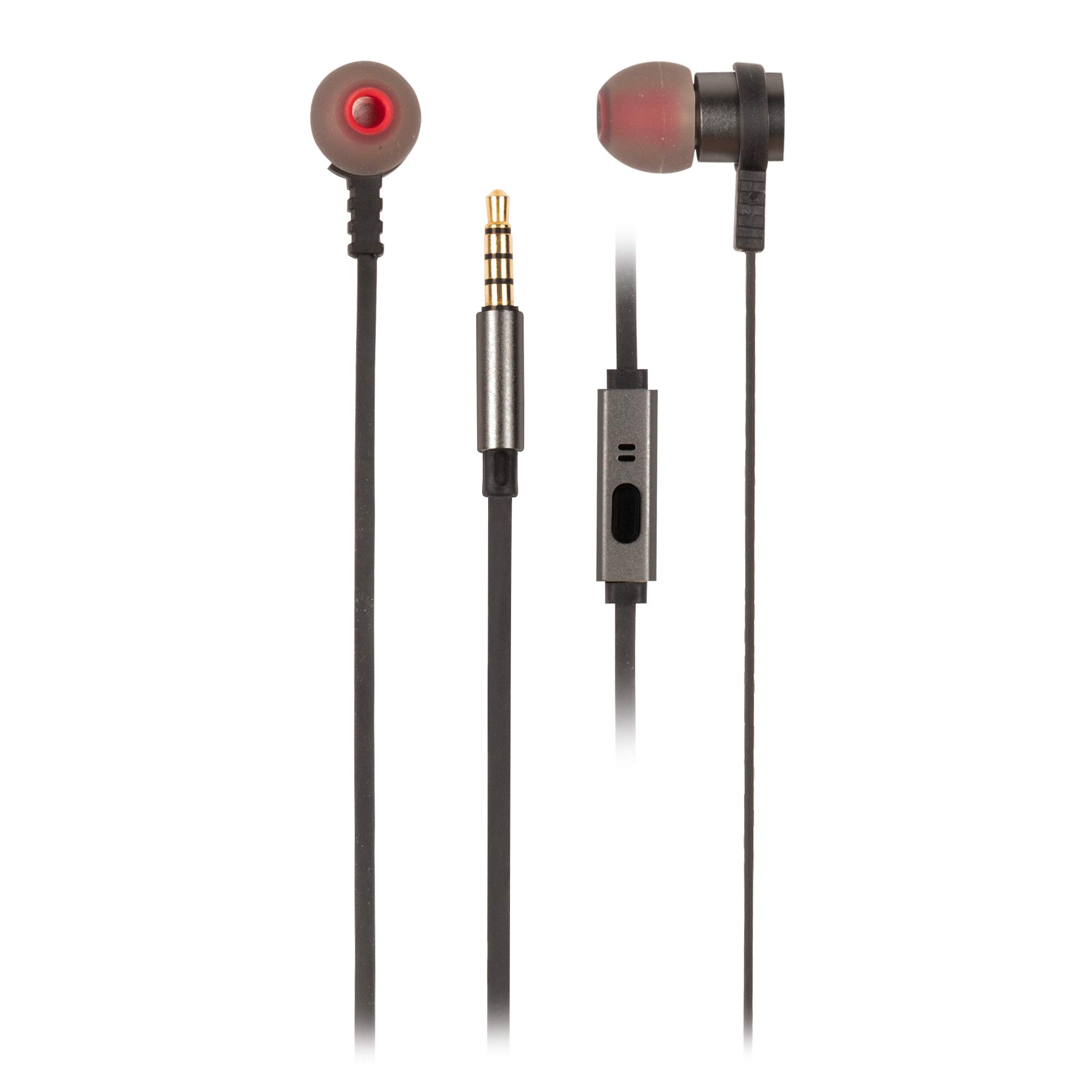 NGS CROSS RALLY GRAPHITE - Metal Earphones, 120 cm Flat Cable, Voice Assistant Technology, 3.5 mm Jack Connection, 20 Hz, Black and Red Colour