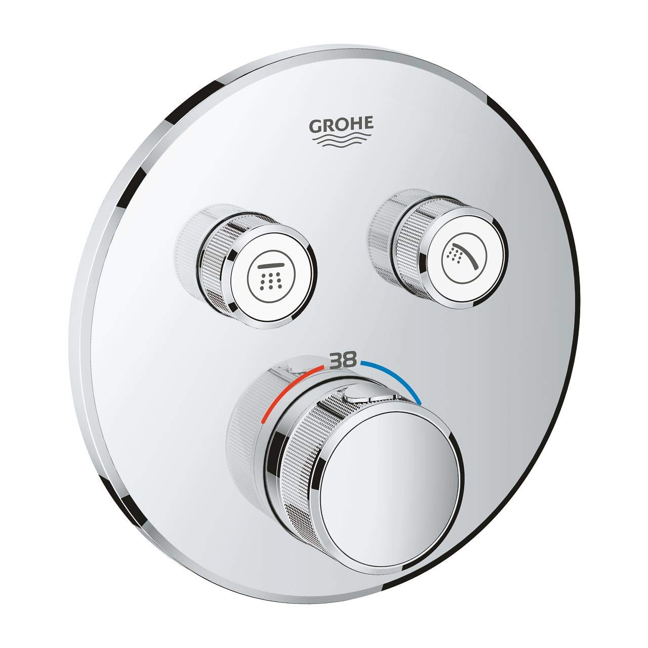 GROHE Grohtherm SmartControl - Water Saving Thermostat for Shower/Bath - Concealed Installation for GROHE Rapido SmartBox (35 600) - 2 Valves - Round Shape - Safety Button at 38ยฐC - Chrome - 29119000 โ image 1