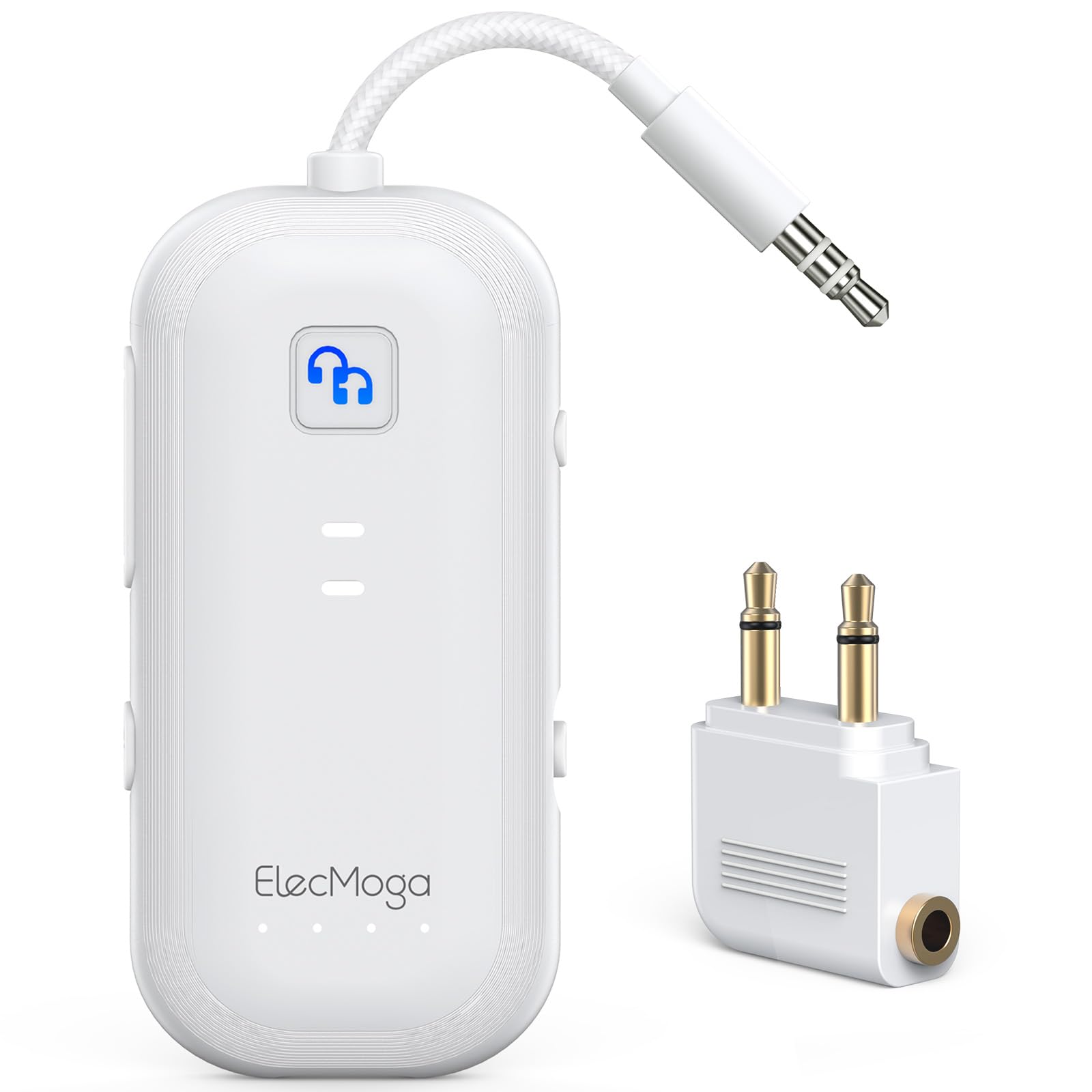 Photo 1 of 2025 Upgraded Airplane Bluetooth 5.4 Transmitter with aptX Adaptive, ElecMoga Airplane Travel Essentials Supports 2 AirPods or Headphones, 2-in-1 AUX Wireless Transmitter Receiver for TV, Car, White
